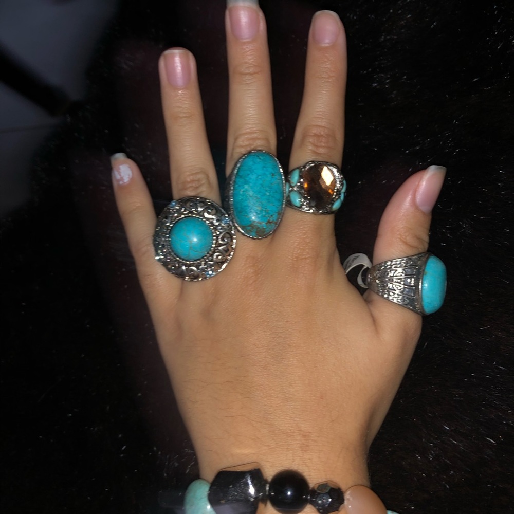 5 turquoise rings package